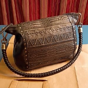 The Sak Black and Gold Embroidered Shoulder Bag